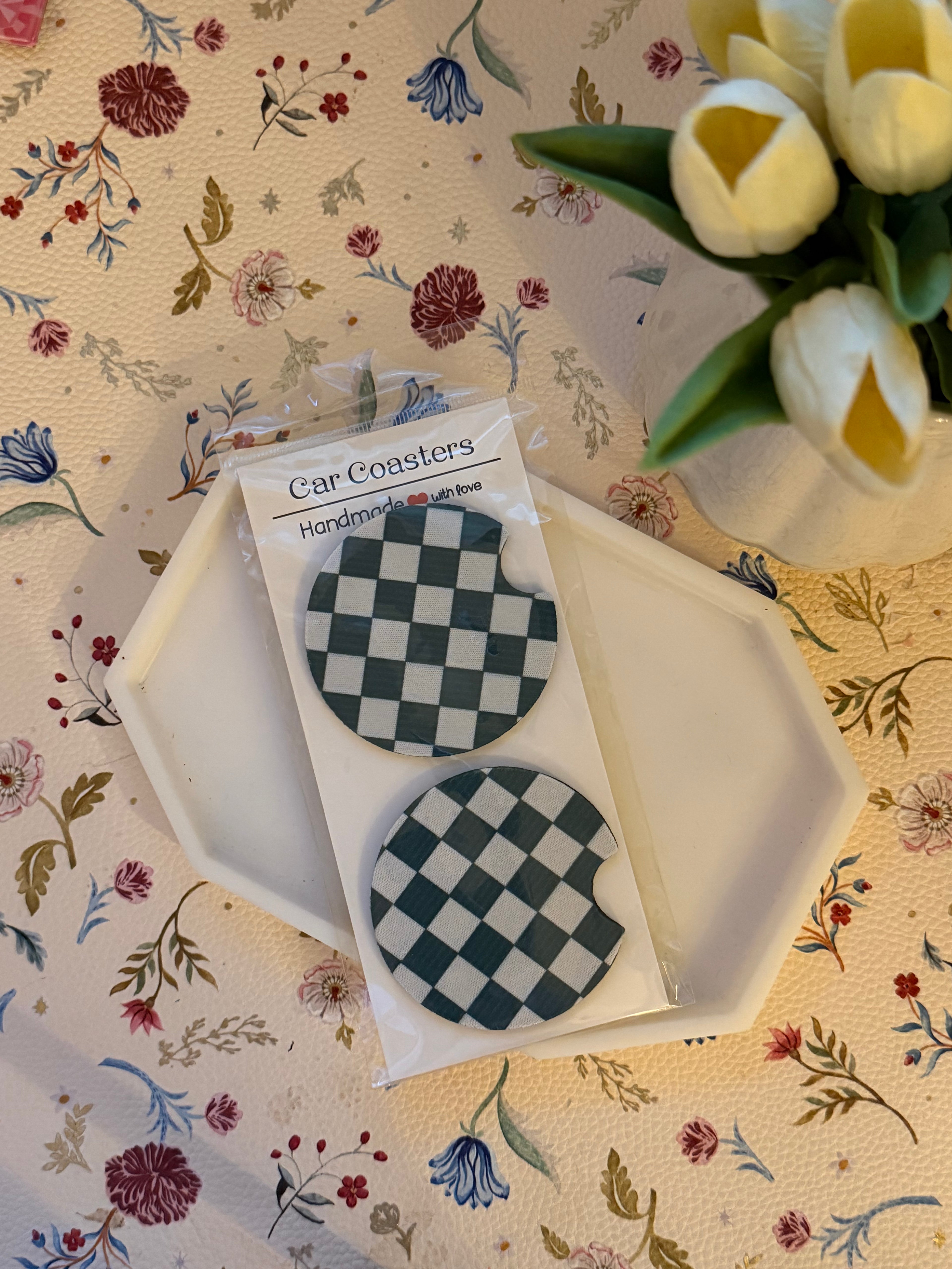Green Checkered Car Coaster