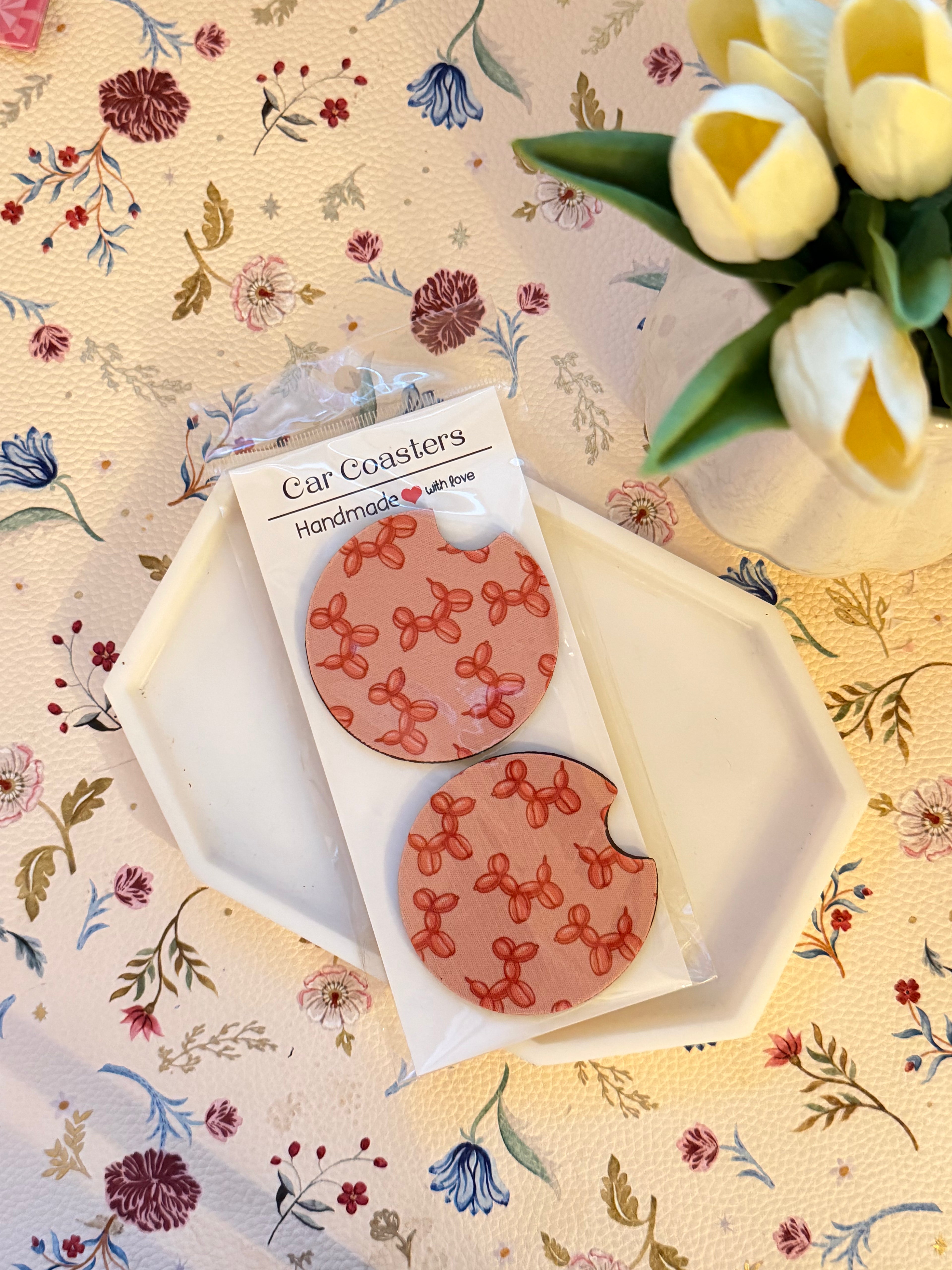 Pink Balloon Dogs Car Coaster