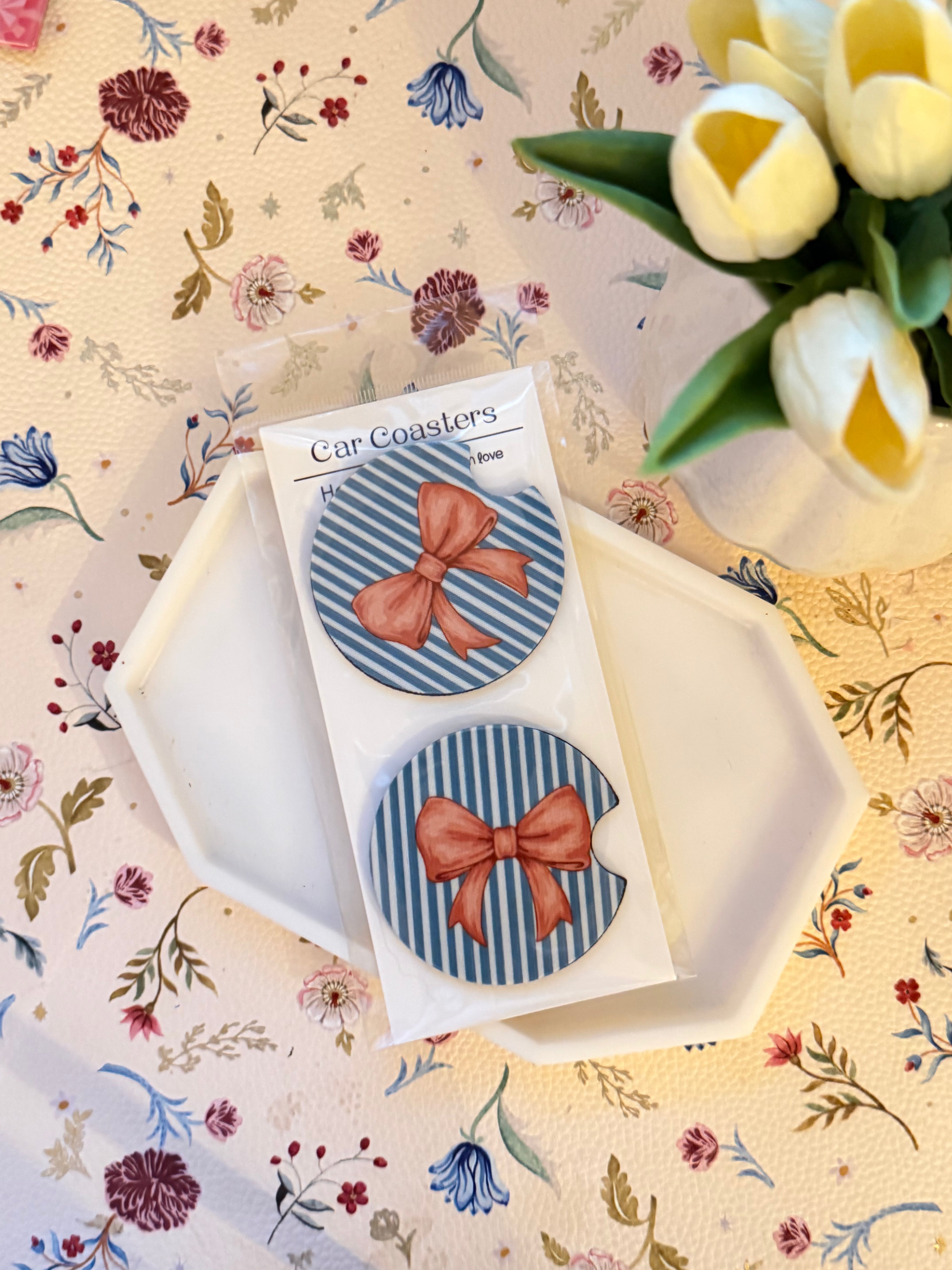 Pin Stripe Bow Car Coaster