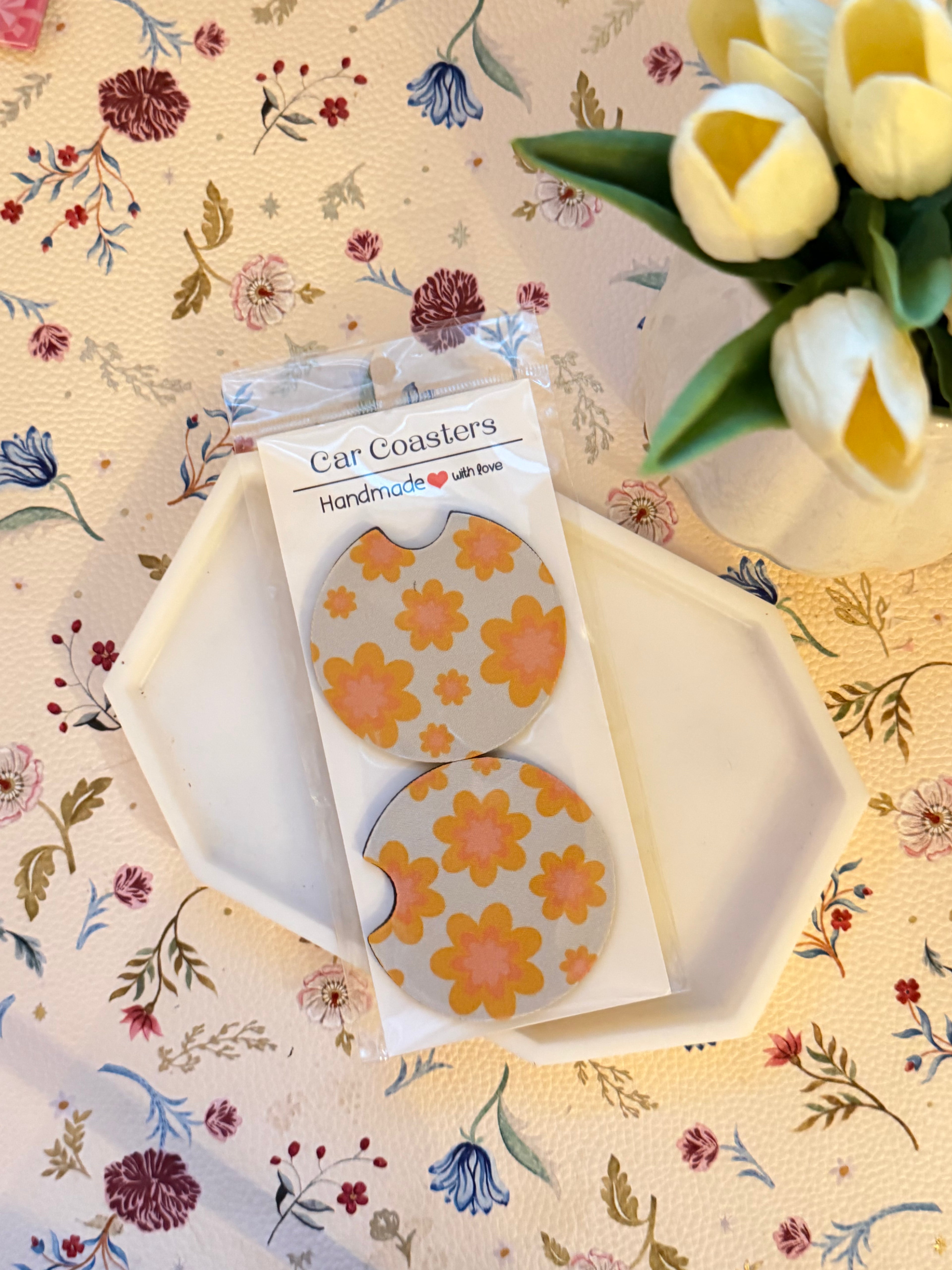 Orange Flower Car Coaster