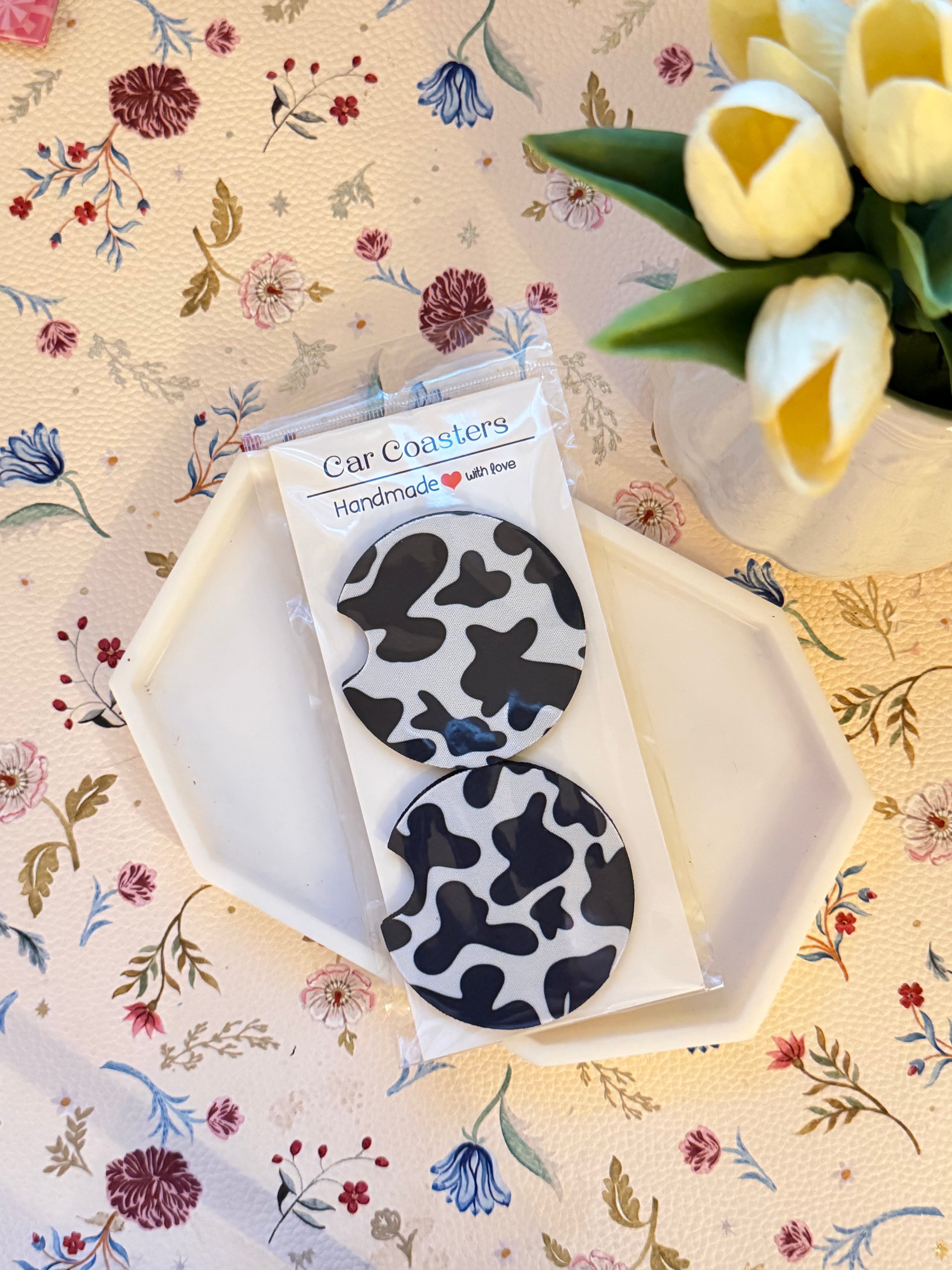 Cow Print Car Coaster