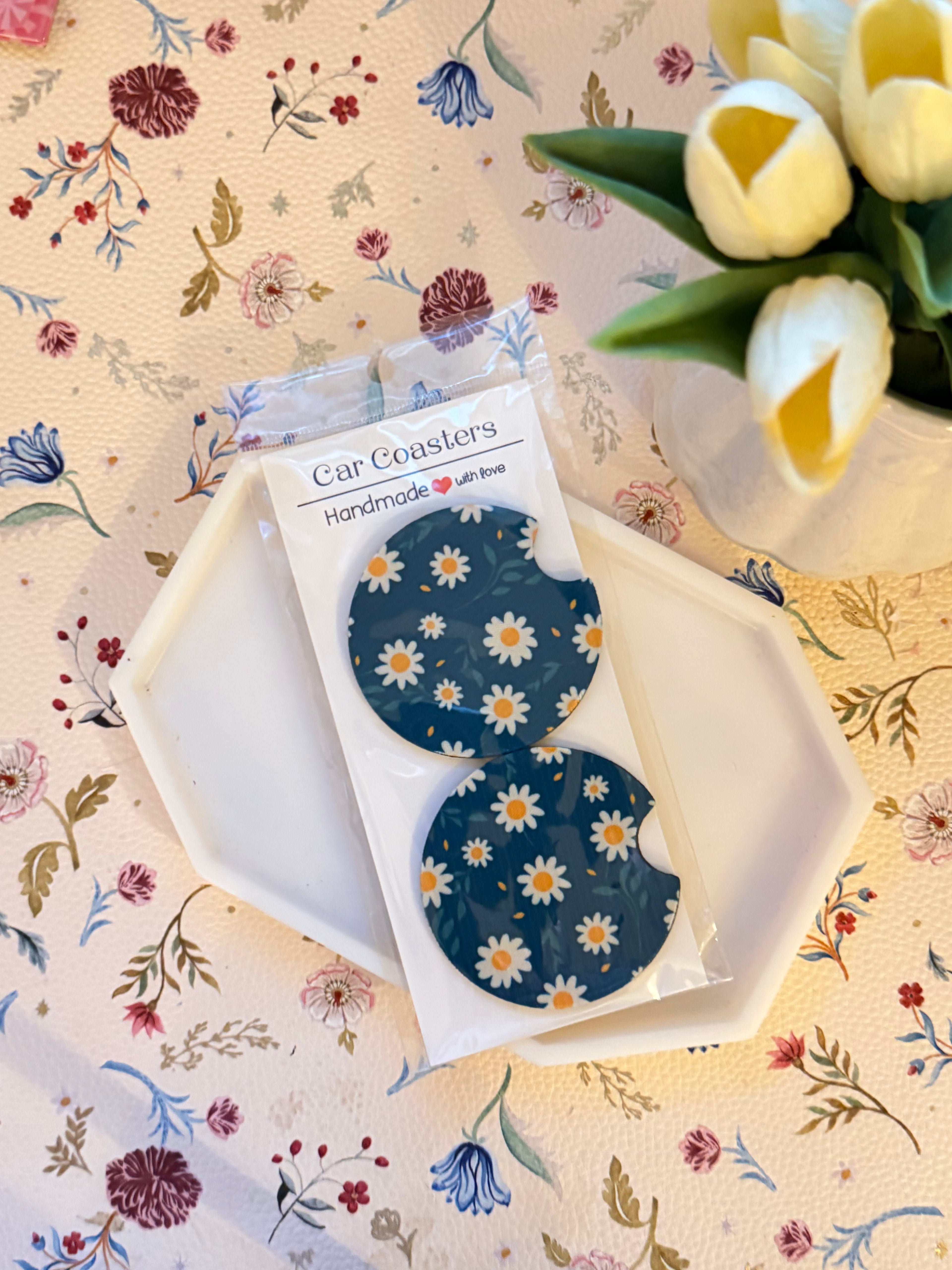 Green Floral Car Coaster
