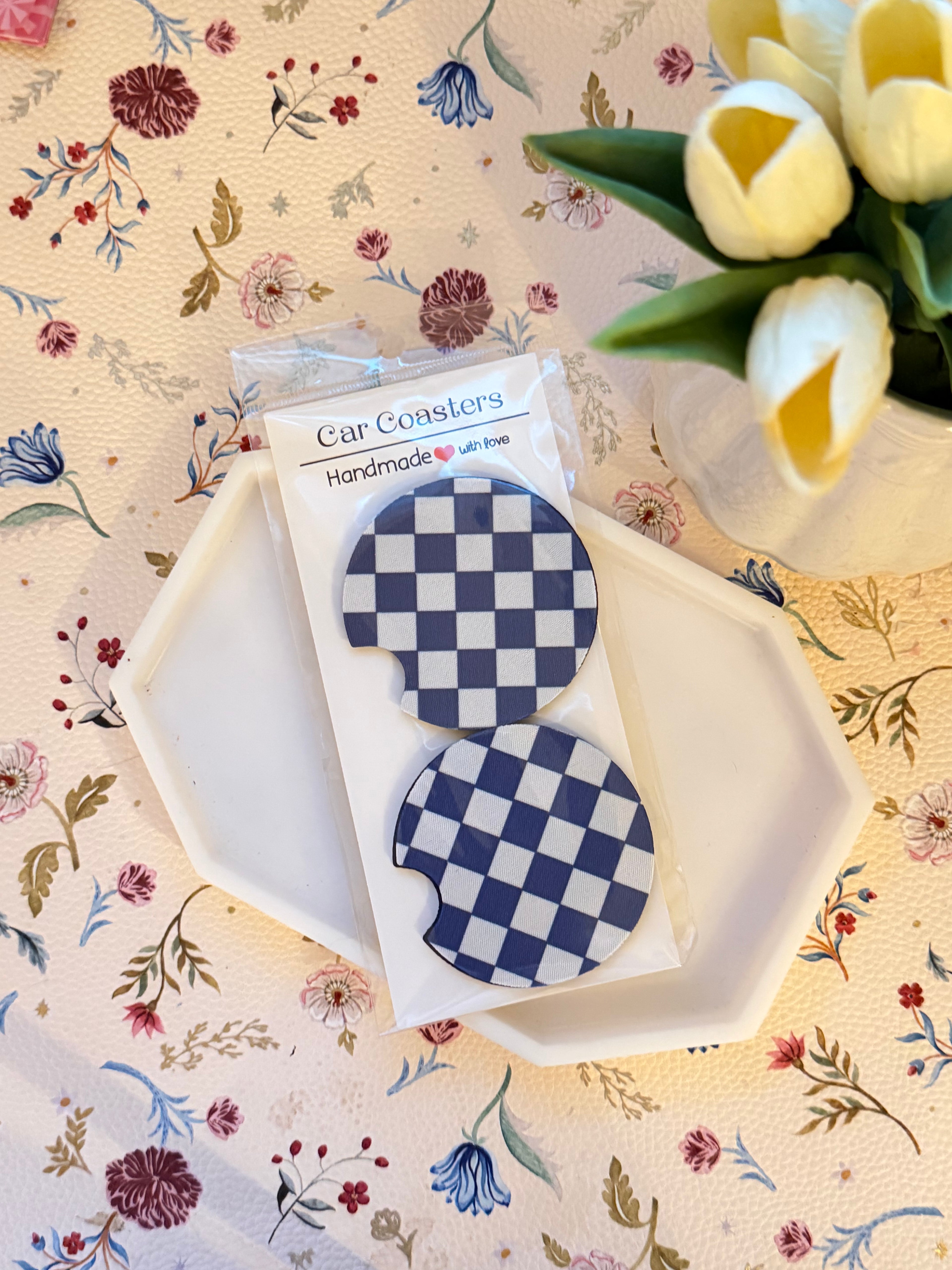 Purple Checkered Car Coaster